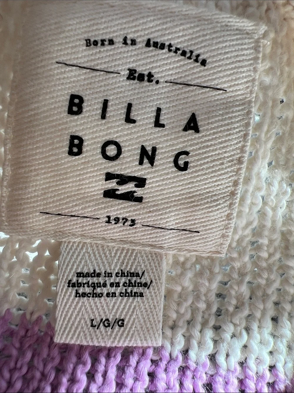 Billabong Striped Crewneck Sweater in Lavender, Red & Cream. Youth L. NWT